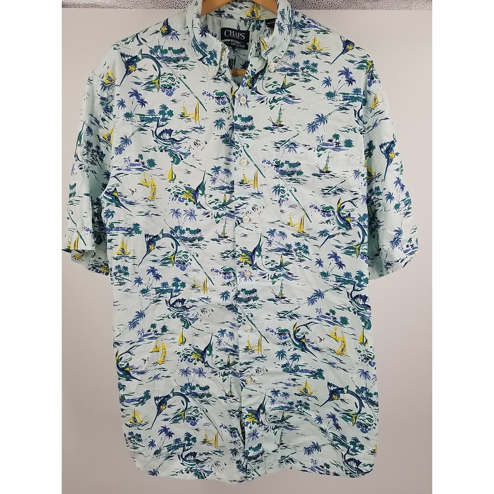 Chaps Mens XLT Go Untucked Hawaiian Button Up Short Sleeve Tropical Fish Shirt